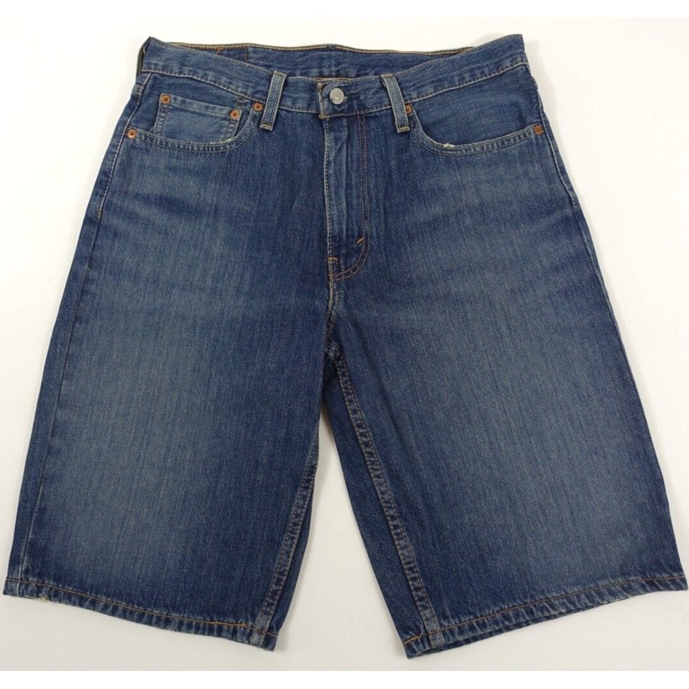 Levis 469 Loose Shorts Men 30 Denim 100% Cotton Midrise Distressed Medium Blue